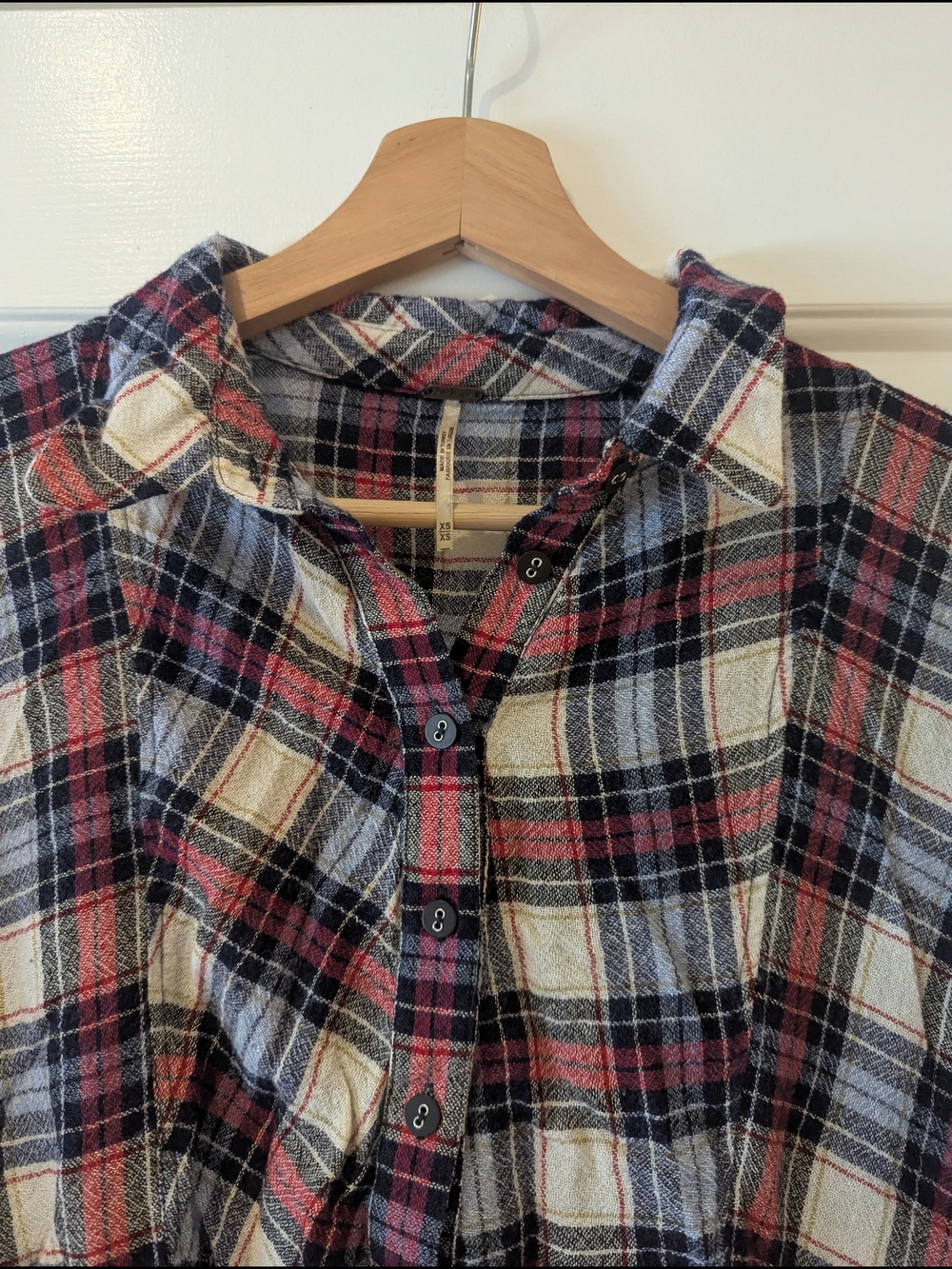 Free People Promise Anything Plaid Flannel Crop Ruffle Babydoll Shirt Top XS/S/M - Picture 4 of 13